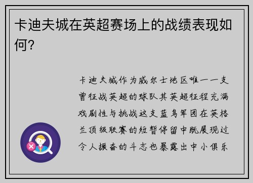 卡迪夫城在英超赛场上的战绩表现如何？